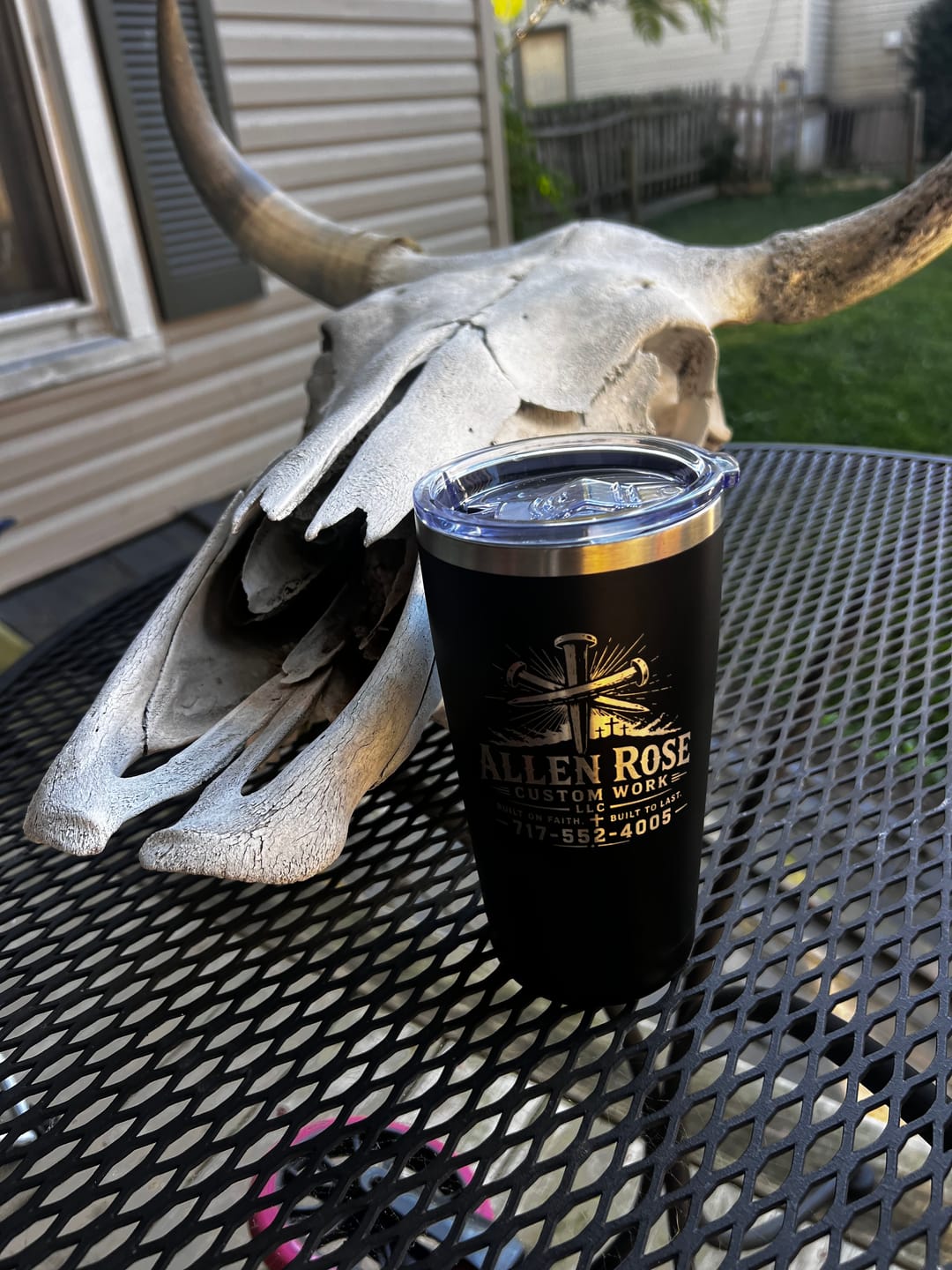 Customer photo review of $5 Sample - Custom 20 oz Tumbler with your Business Logo Engraved - Great Test Before Bulk Volume Order!