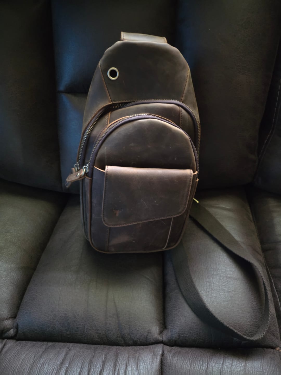 Customer photo review of Cowhide Leather Sling Bag