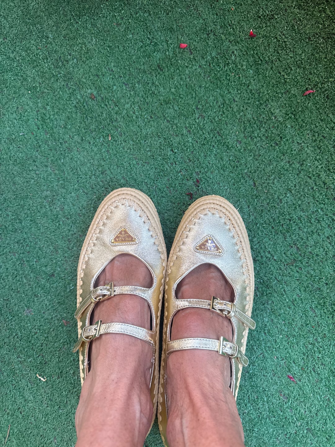 Customer photo review of Prada 2026 Ballet Flat Gold Nappa Leather And Raffia