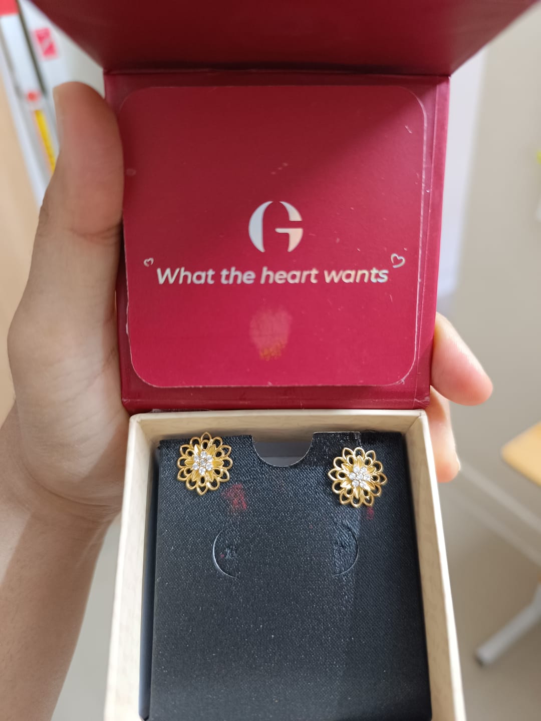 Customer photo review of Golden Blooming Flower Stud Earrings