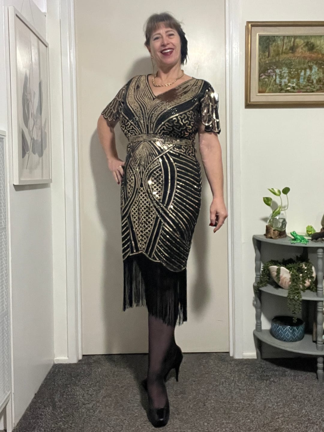 Customer photo review of Nicholette Gatsby Dress - Black & Gold
