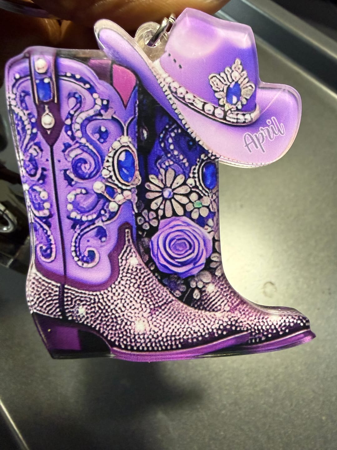 Customer photo review of Cowgirl Boots - Personalized Acrylic Keychain