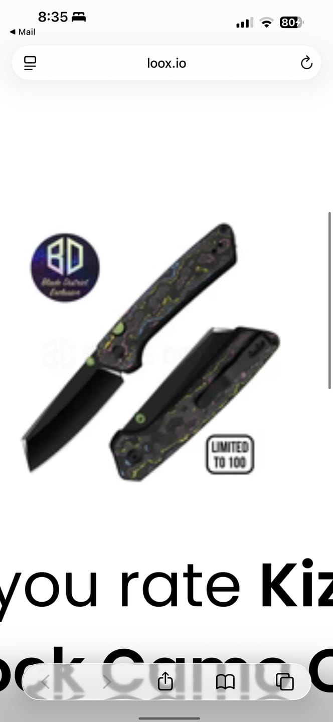 Customer photo review of Kizer Madrac Button Liner Lock Camo Carbon Mirror DLC S45VN BLADE DISTRICT EXCLUSIVE