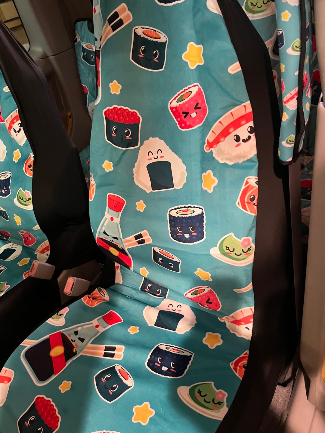 Customer photo review of Cute Japanese Sushi Pattern Print Car Seat Belt Covers