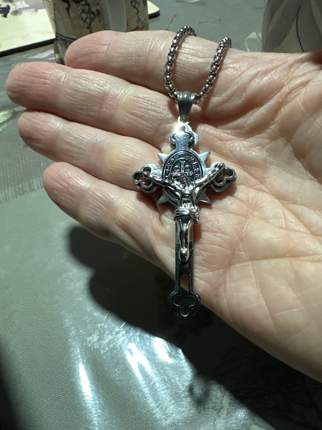 Customer photo review of FREE Today: St. Benedict Symbol Crucifix Exorcism Necklace