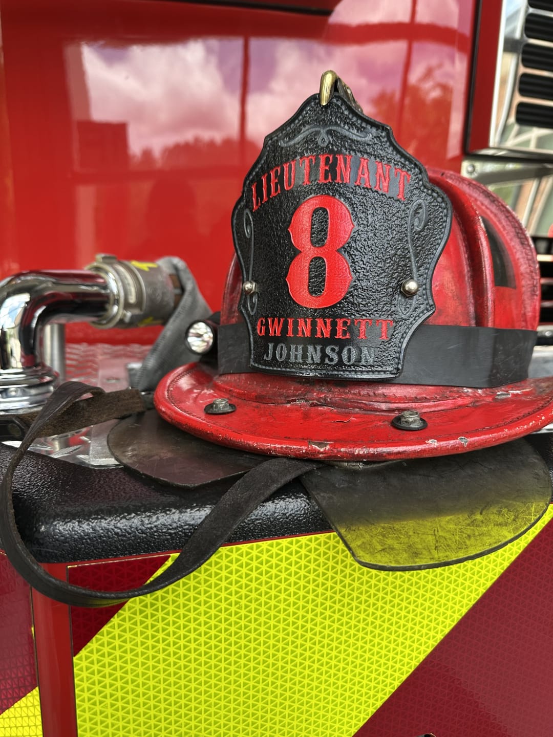 Customer photo review of Bare Bones Leather Firefighter Helmet Shield