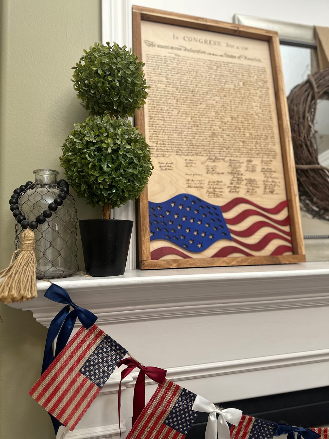 Customer photo review of Declaration of Independence & Flag Design | Patriotic Laser Engraved & Framed Wall Art