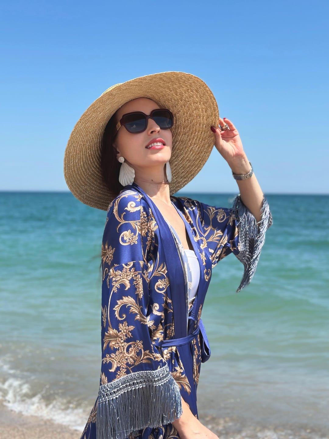 Customer photo review of Tassels Blue Kimono Robe
