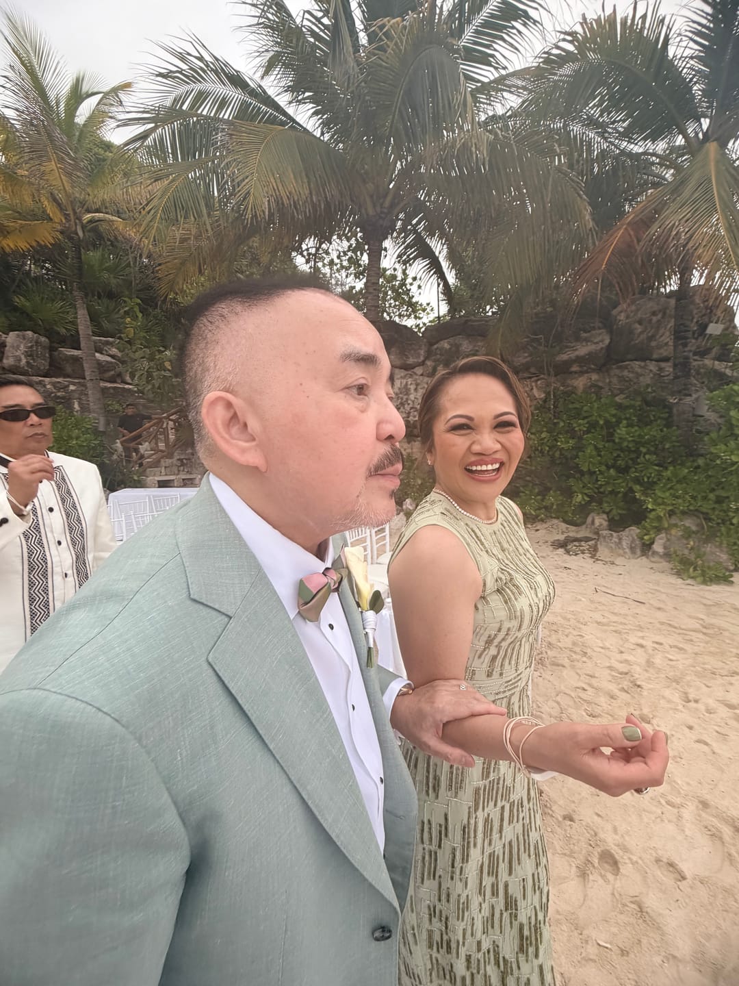 Customer photo review of Men's Forest Green & Pink Double Layered Bow Tie