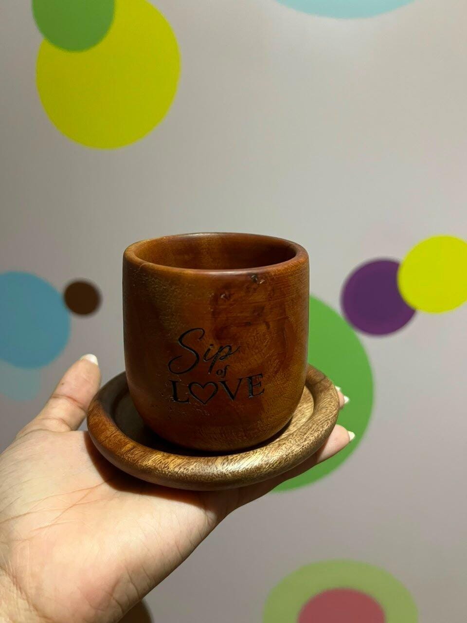 Customer photo review of Wooden Cup with Coaster