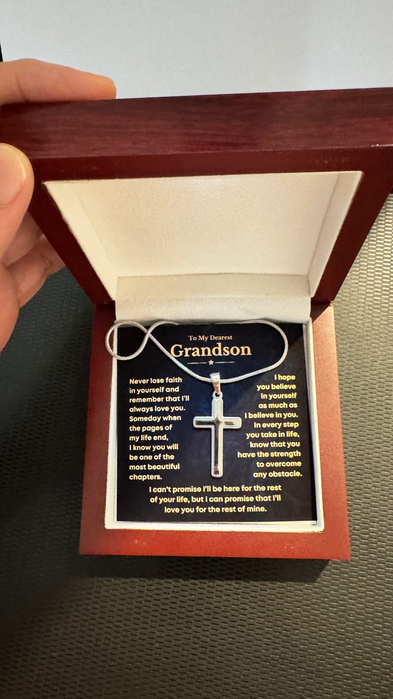 Customer photo review of To My Grandson, Never Lose Faith – Cross Necklace (GS95)