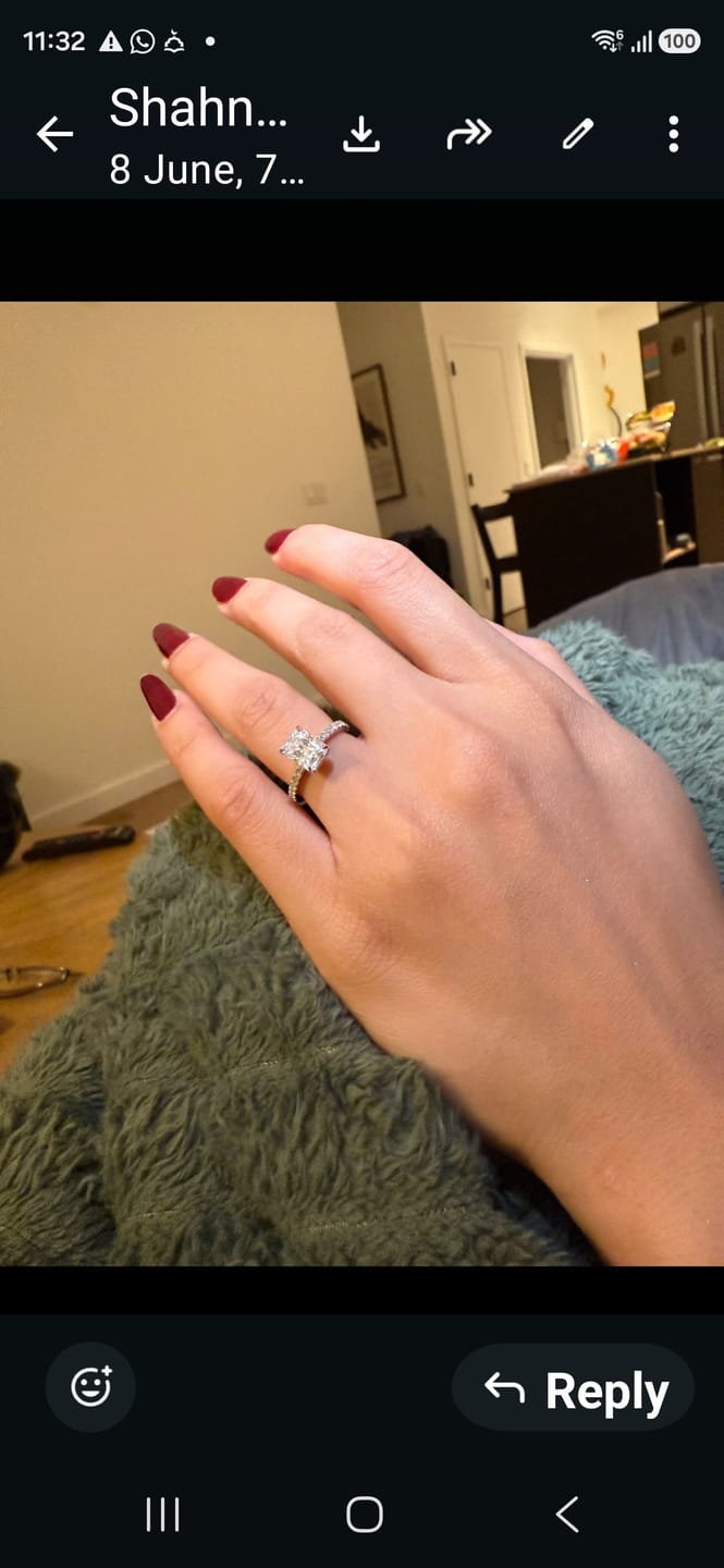 Customer photo review of Rodiffy Moissanite 2.0 Ct Radiant Cut Yellow Gold Engagement Ring