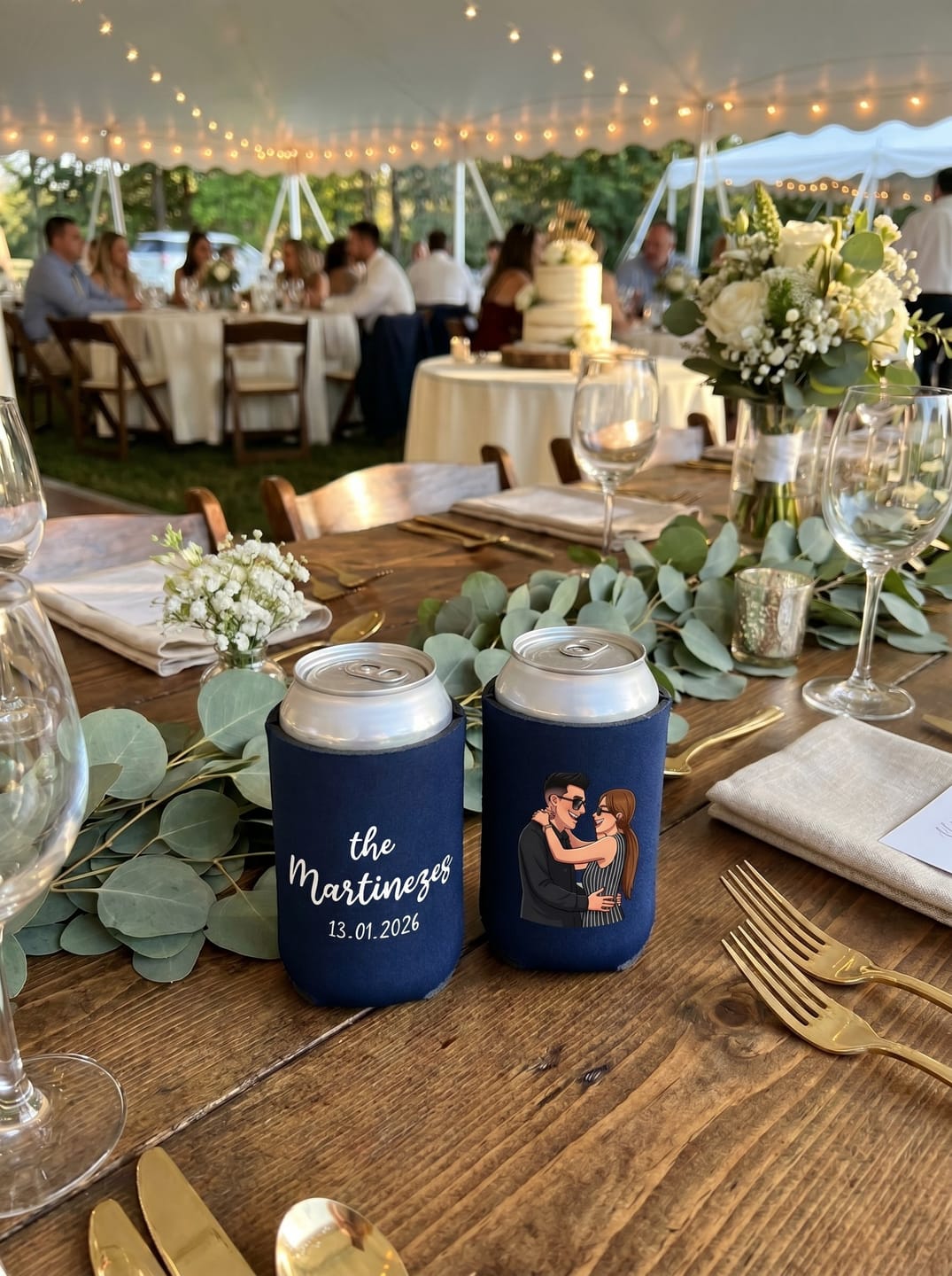 Customer photo review of Personalised Stubby Holders with cartoon style illustration