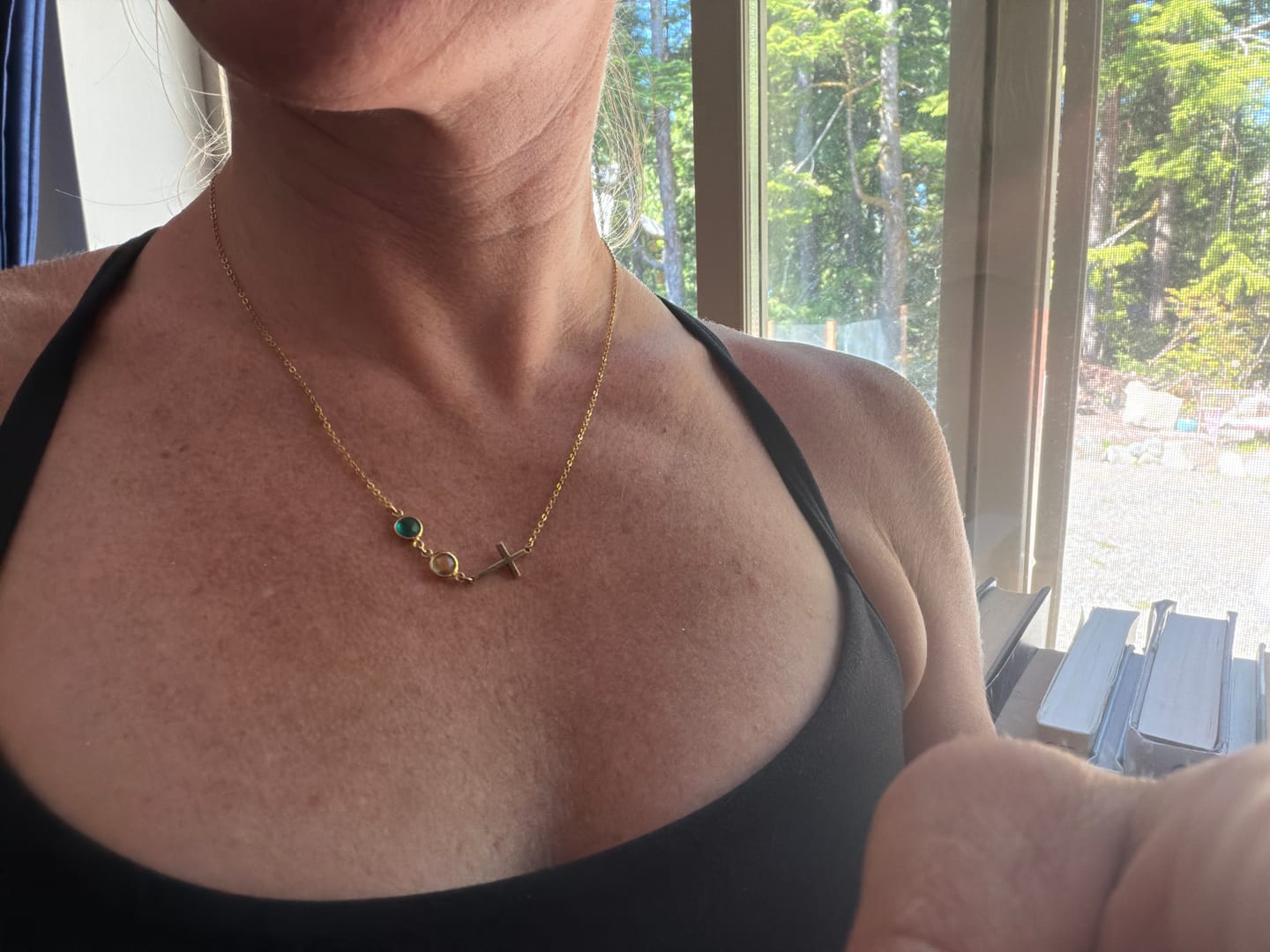 Customer photo review of Cross with Birthstone Necklace