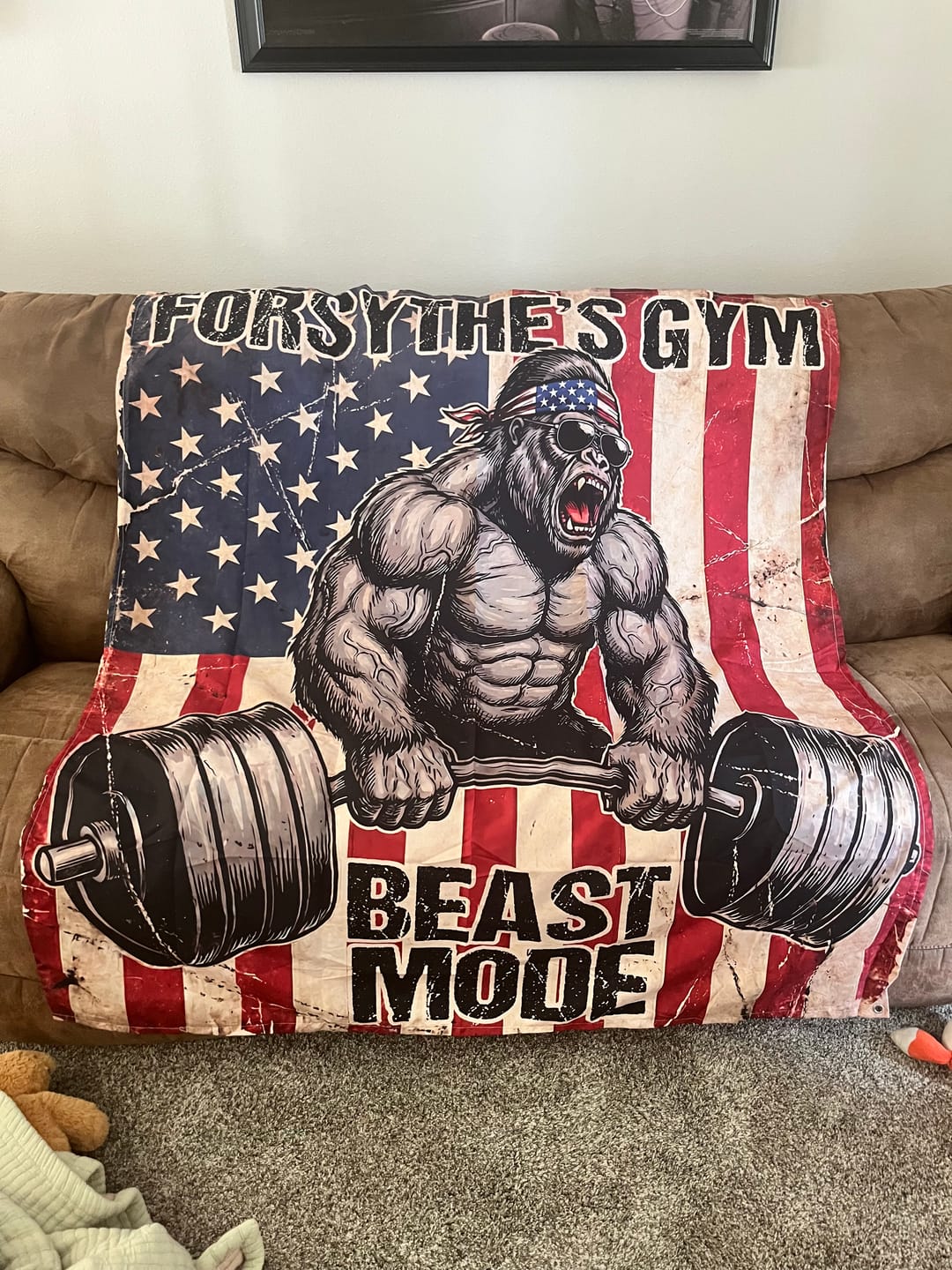 Customer photo review of American Iron Beast Custom Gym Flag Garage Wall Art 11501