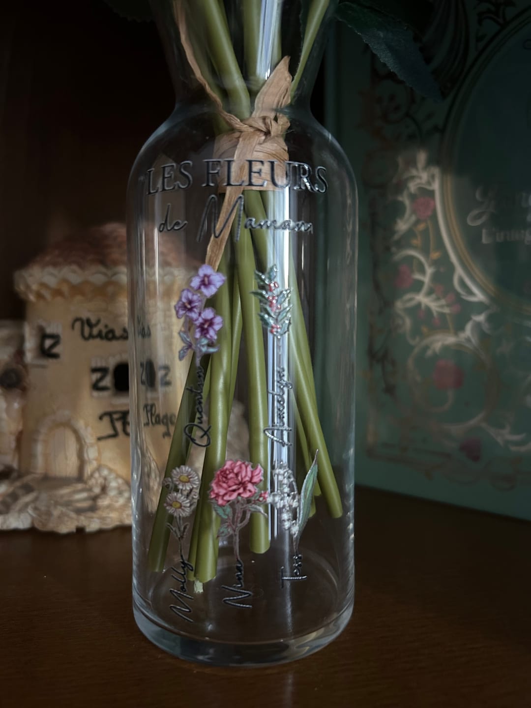 Customer photo review of Toujours en fleur – Vase personnalisé en verre avec fleurs et prénoms pour parents et grands-parents