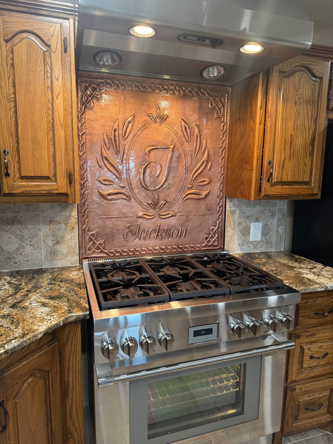 Customer photo review of Letter Monogram with Celtic Knot Border Backsplash Tile