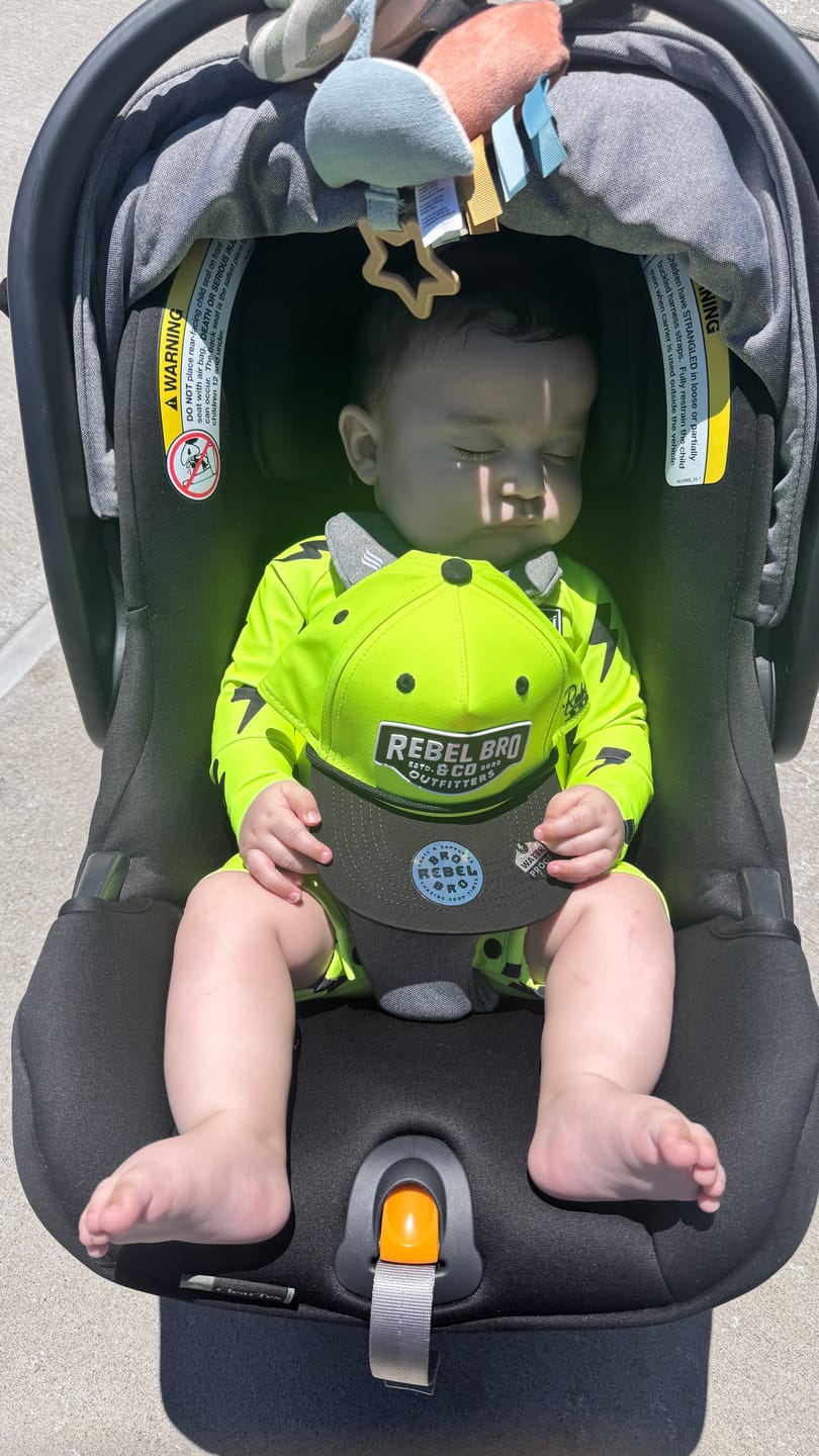 Customer photo review of UPF50+ Boys Swim Romper in Neon Electric Lime x Jagger