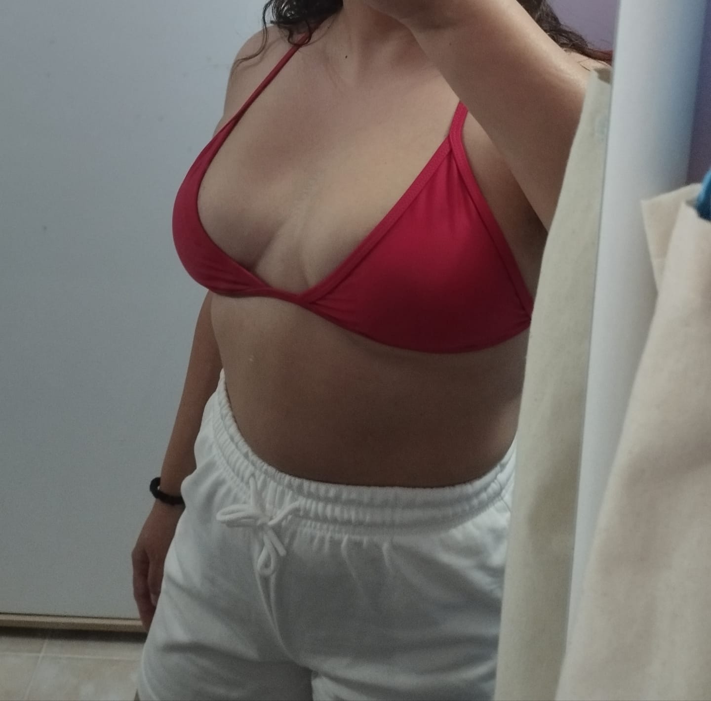 Customer photo review of LILY Scarlet Red Minimal Triangle Top