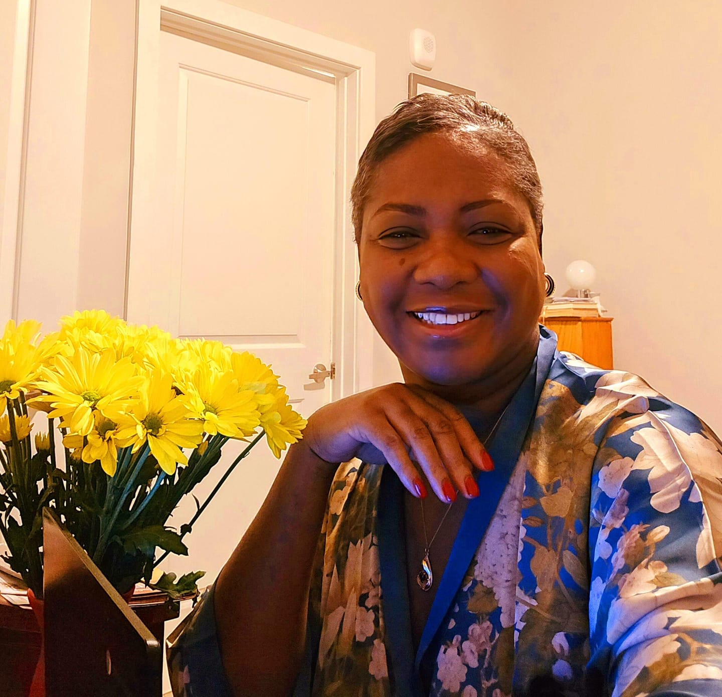 Customer photo review of Floral Blue Kimono Robe