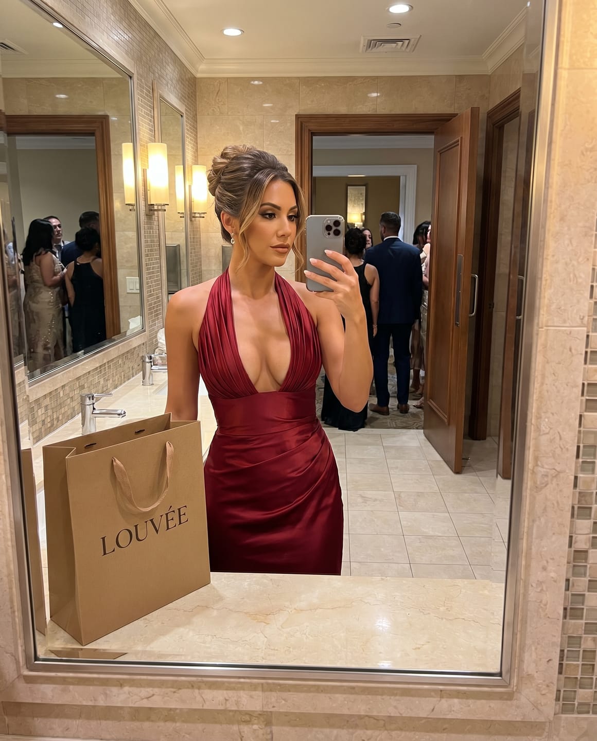Customer photo review of VESTIDO MAXI SATÉN HALTER CON ESPALDA DE CORSÉ