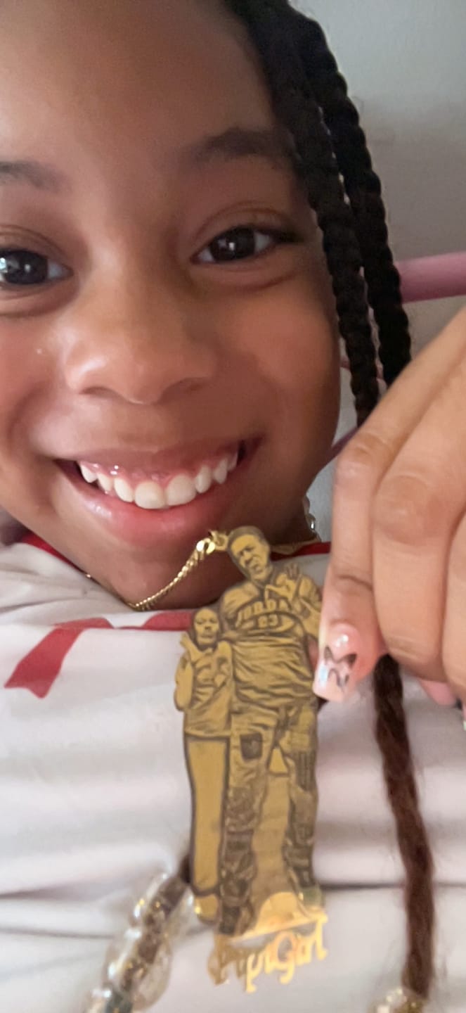 Customer photo review of Custom Photo Engraved Pendant Necklace