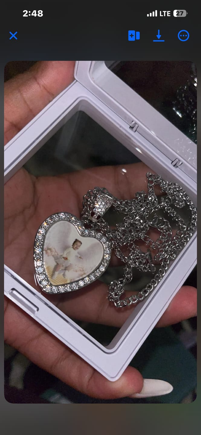 Customer photo review of Iced Heart Photo Pendant w/ Engrave