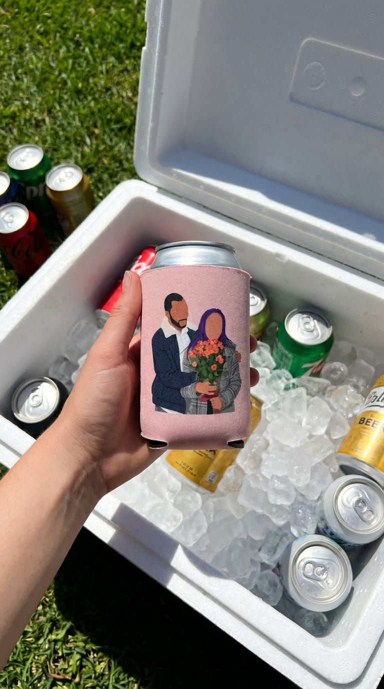 Customer photo review of Stubby Holders with minimalist style artwork