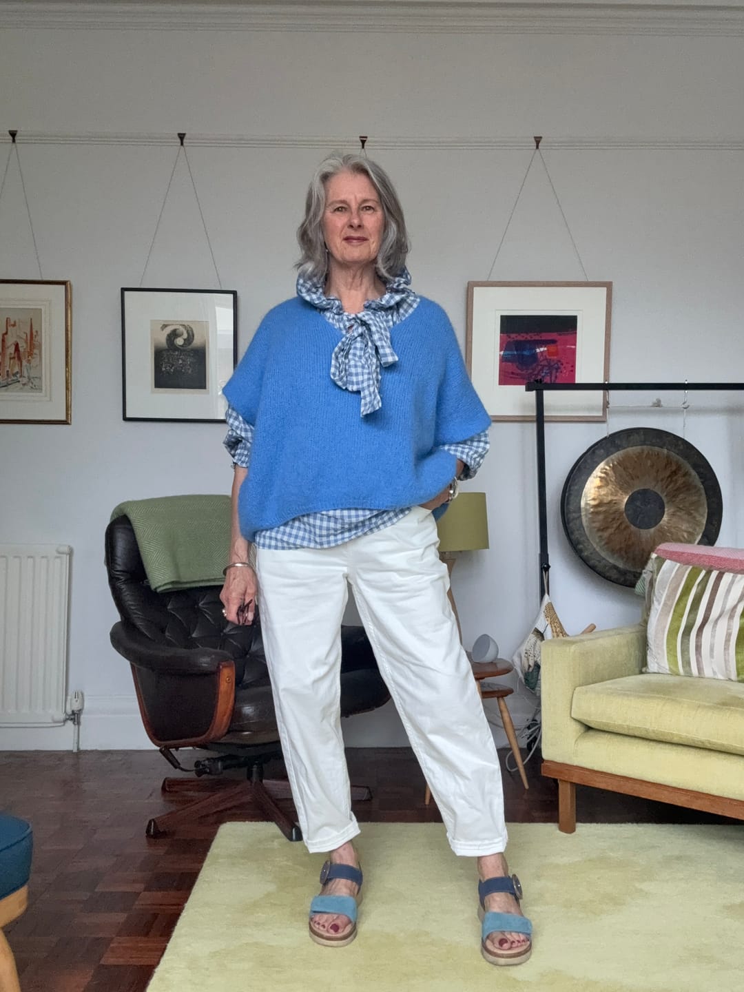 Customer photo review of Drop Shoulder Mohair Tank Top - Cornflower Blue