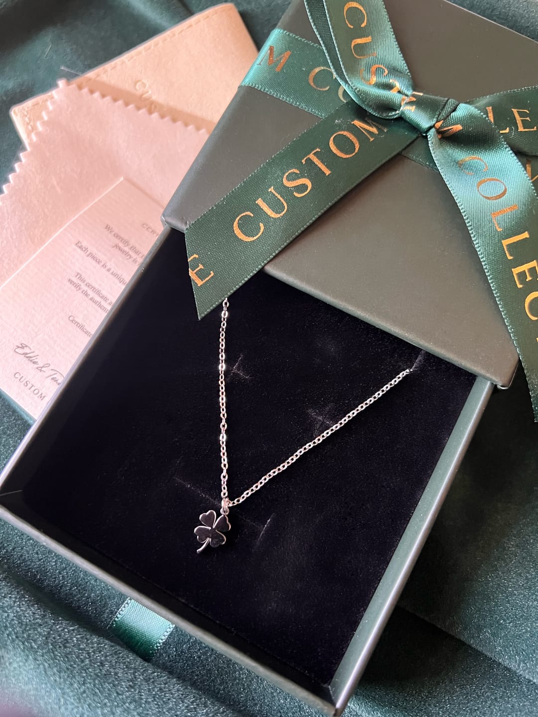 Customer photo review of Tiny Four Leaf Clover Necklace