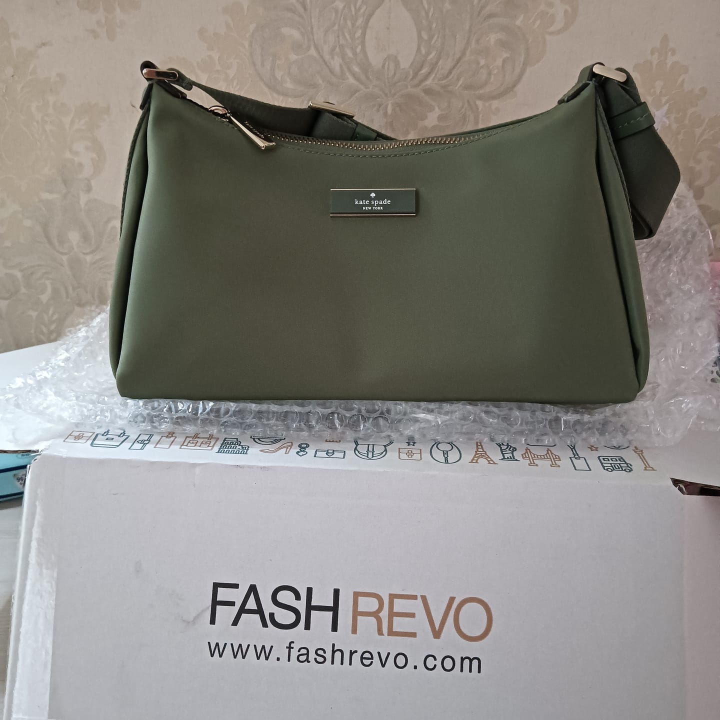 Customer photo review of Kate Spade Carter Nylon Small Shoulder Bag In Cedar Stand KL967