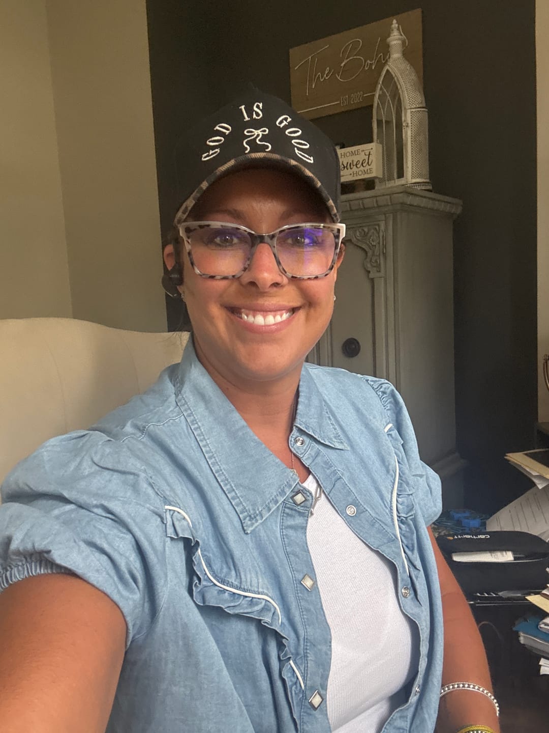 Customer photo review of Rowdy Ruffles Collared Denim Top