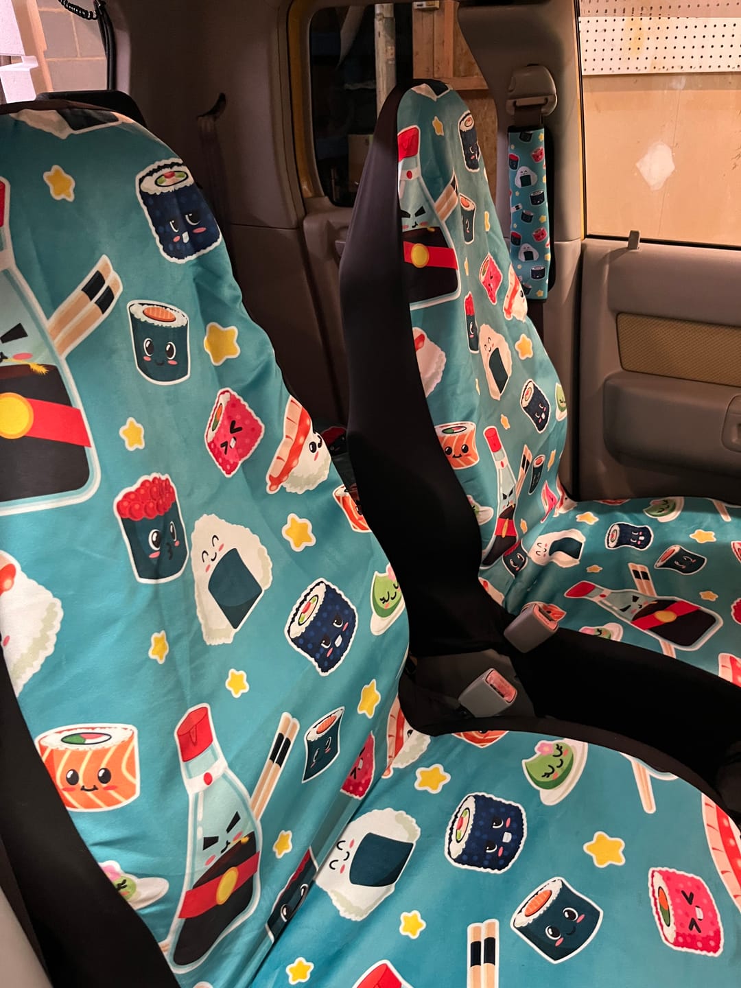 Customer photo review of Cute Japanese Sushi Pattern Print Universal Fit Car Seat Covers