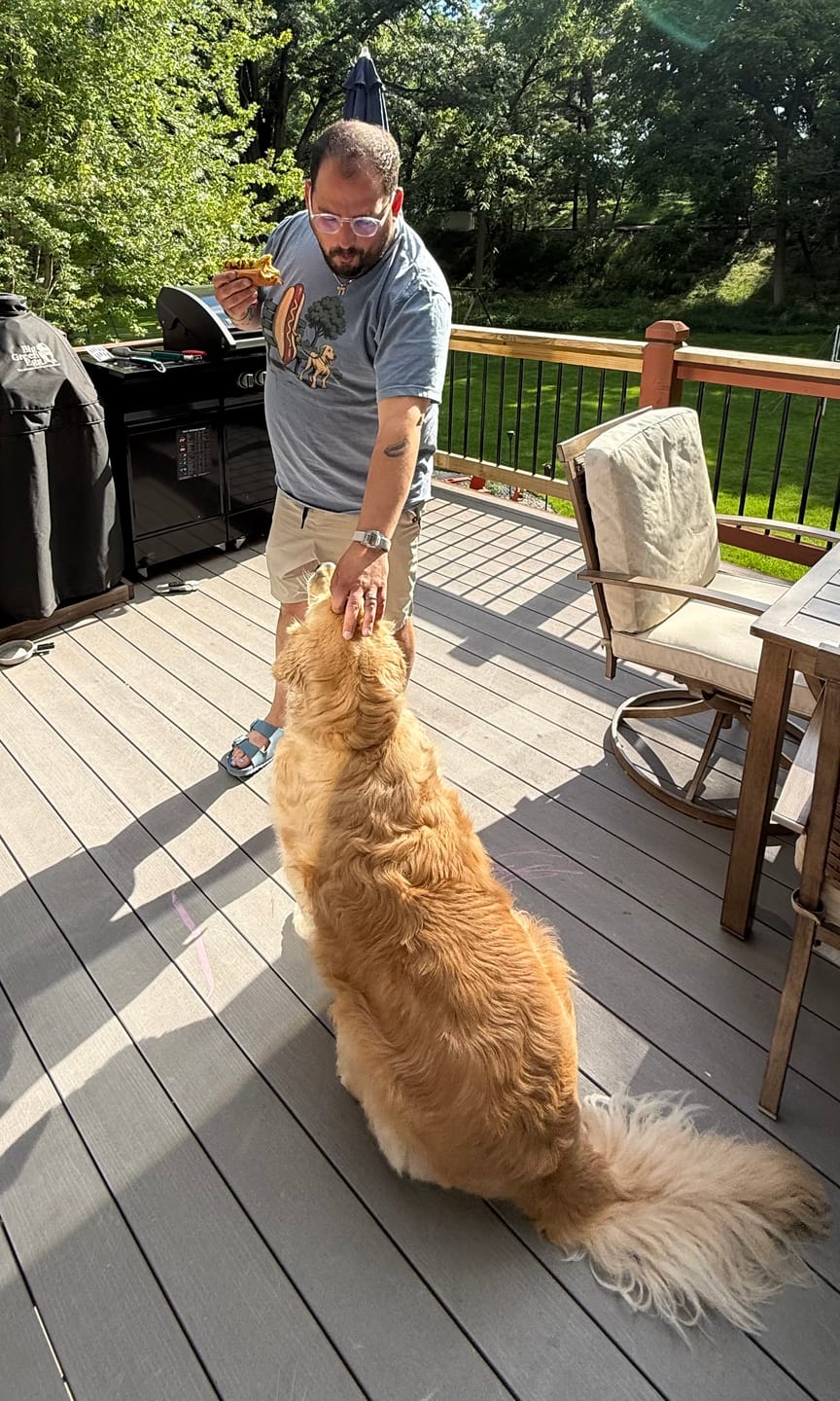 Customer photo review of Dog Walking Dog — Premium Tee