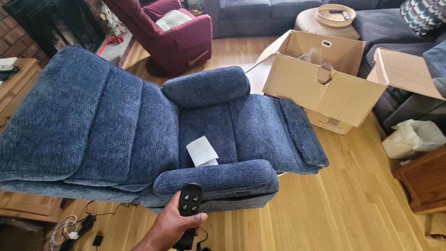 Customer photo review of 9188T Tall Man Power Lift Recliner – Dual Motor, Lay Flat, Heat & Massage