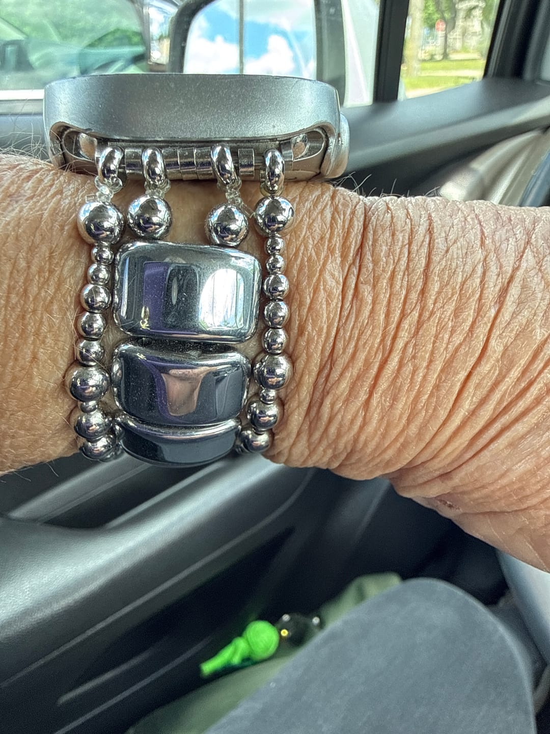 Customer photo review of Platinum Noir Stretch Apple Watch Strap