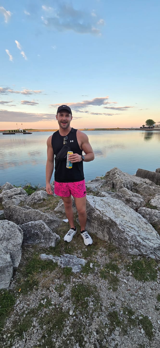 Customer photo review of S3 - Men's 3" Split Running Short - Splatter House - Pink