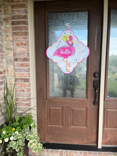 Customer photo review of Tropical Flamingo Hello Door Hanger