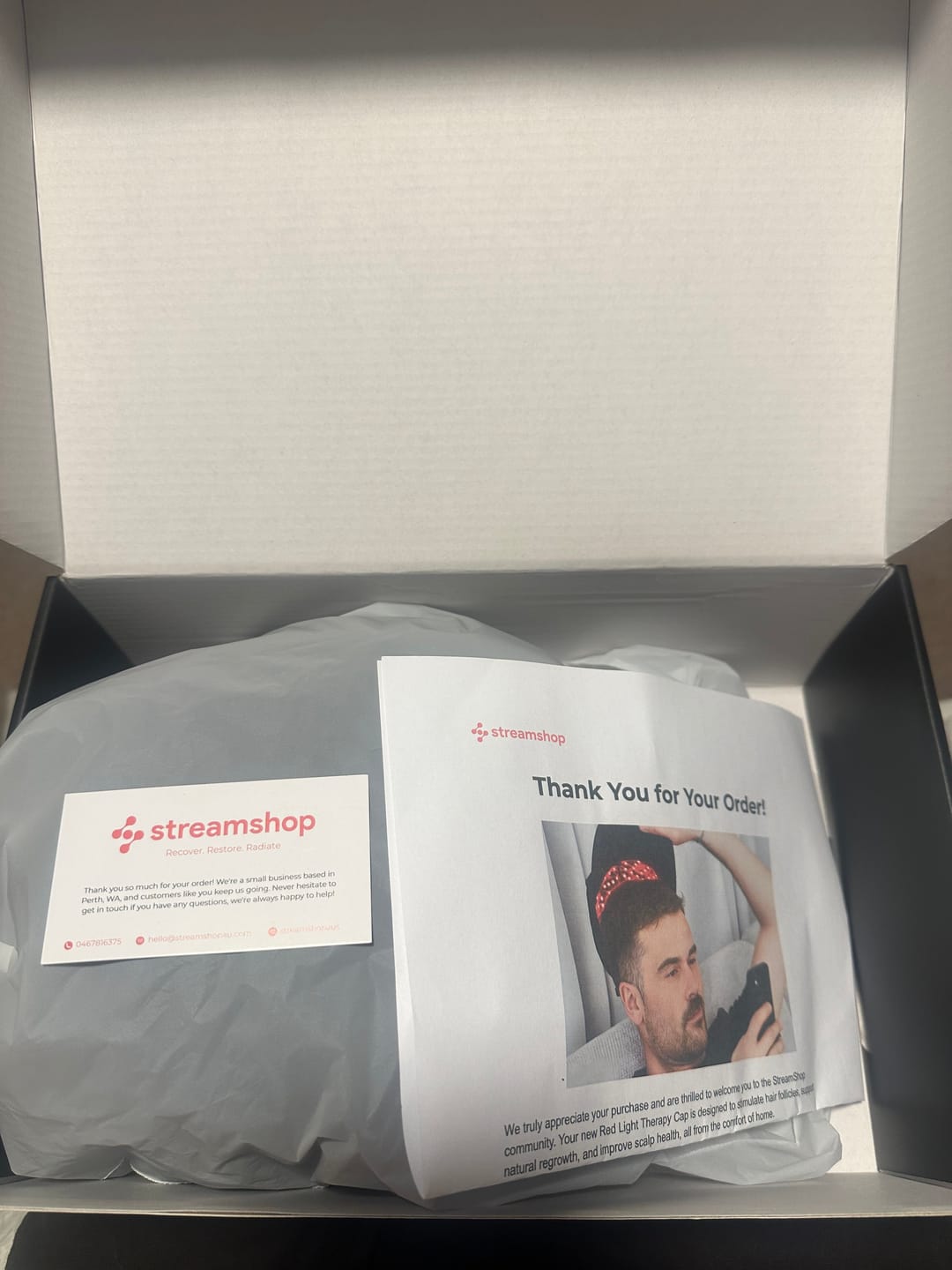 Customer photo review of Red Light Therapy Cap with 940nm