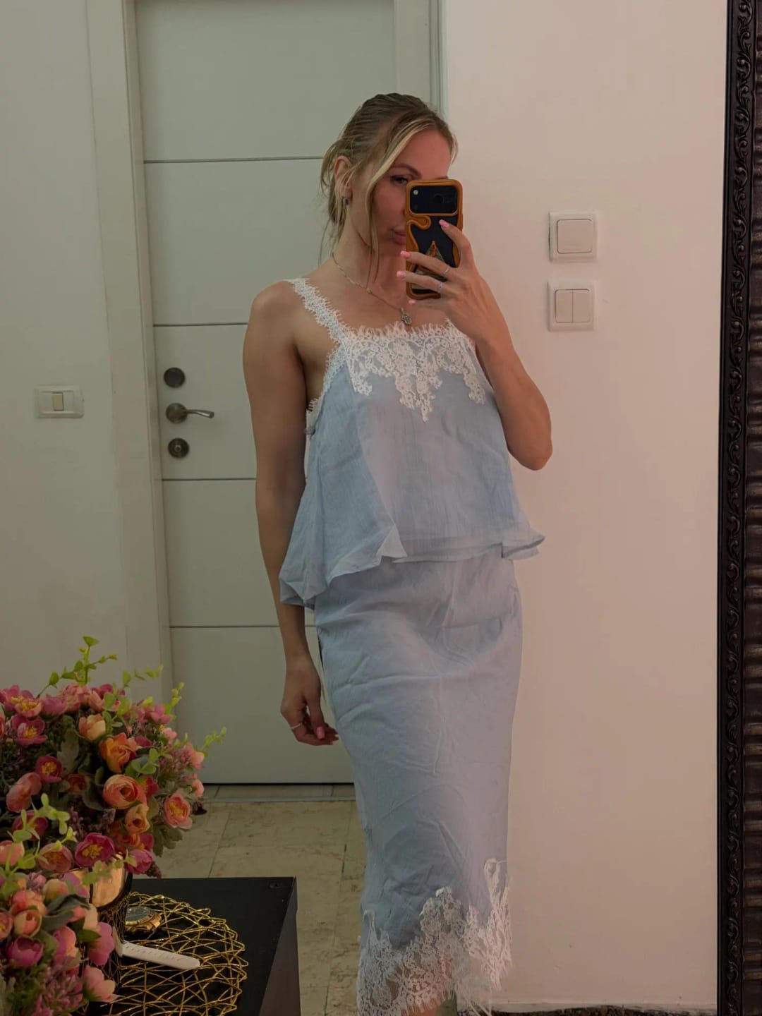 Customer photo review of Celeste Lace Spliced Two-Piece Midi Set