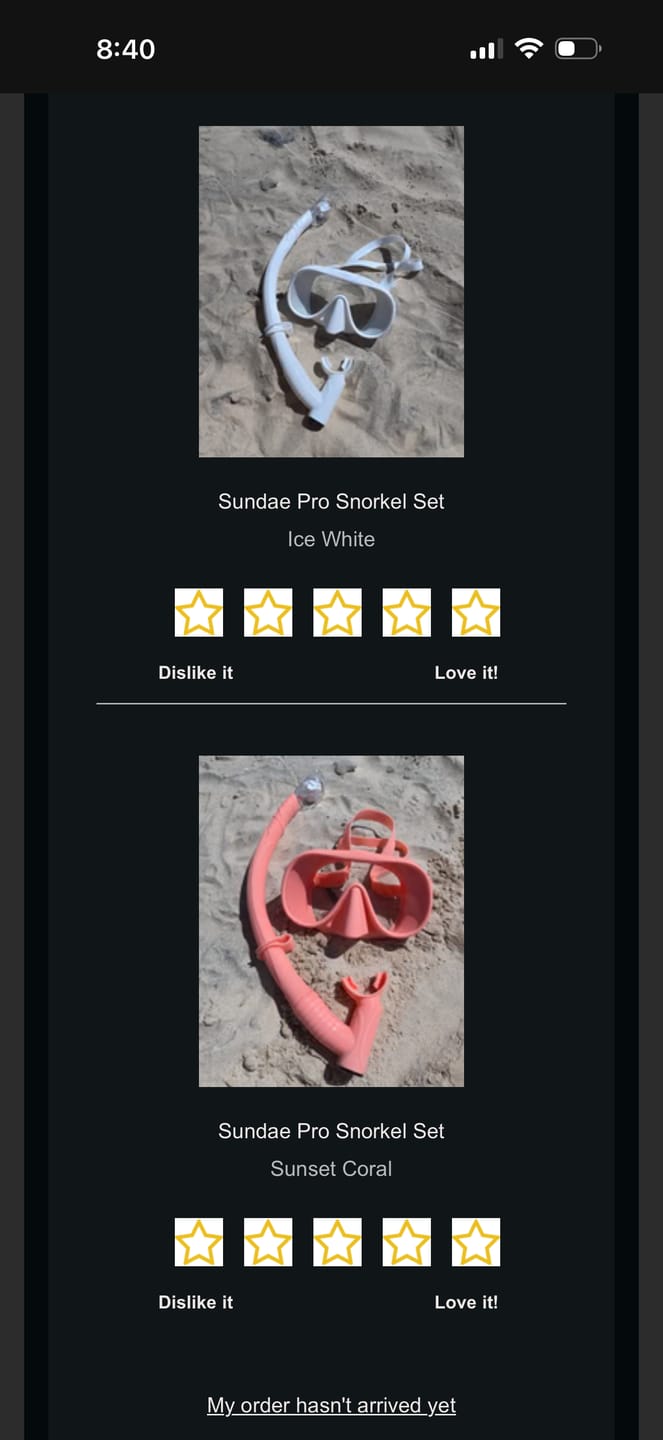 Customer photo review of Sundae Pro Snorkel Set