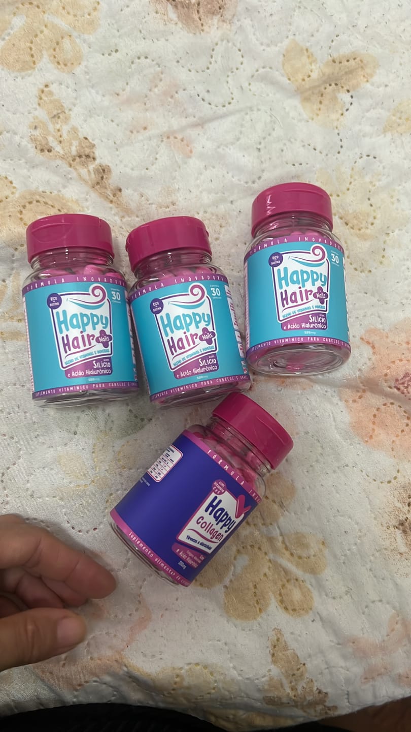 Customer photo review of Happy Hair 3 Potes + 1 Colágeno Grátis