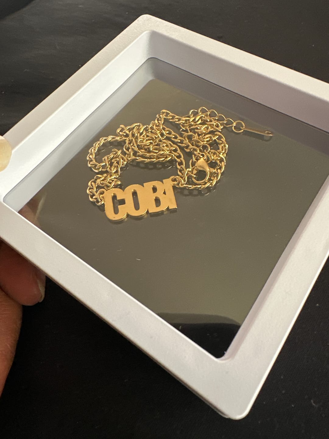 Customer photo review of Kids Block Name Necklace w/ Cuban Chain