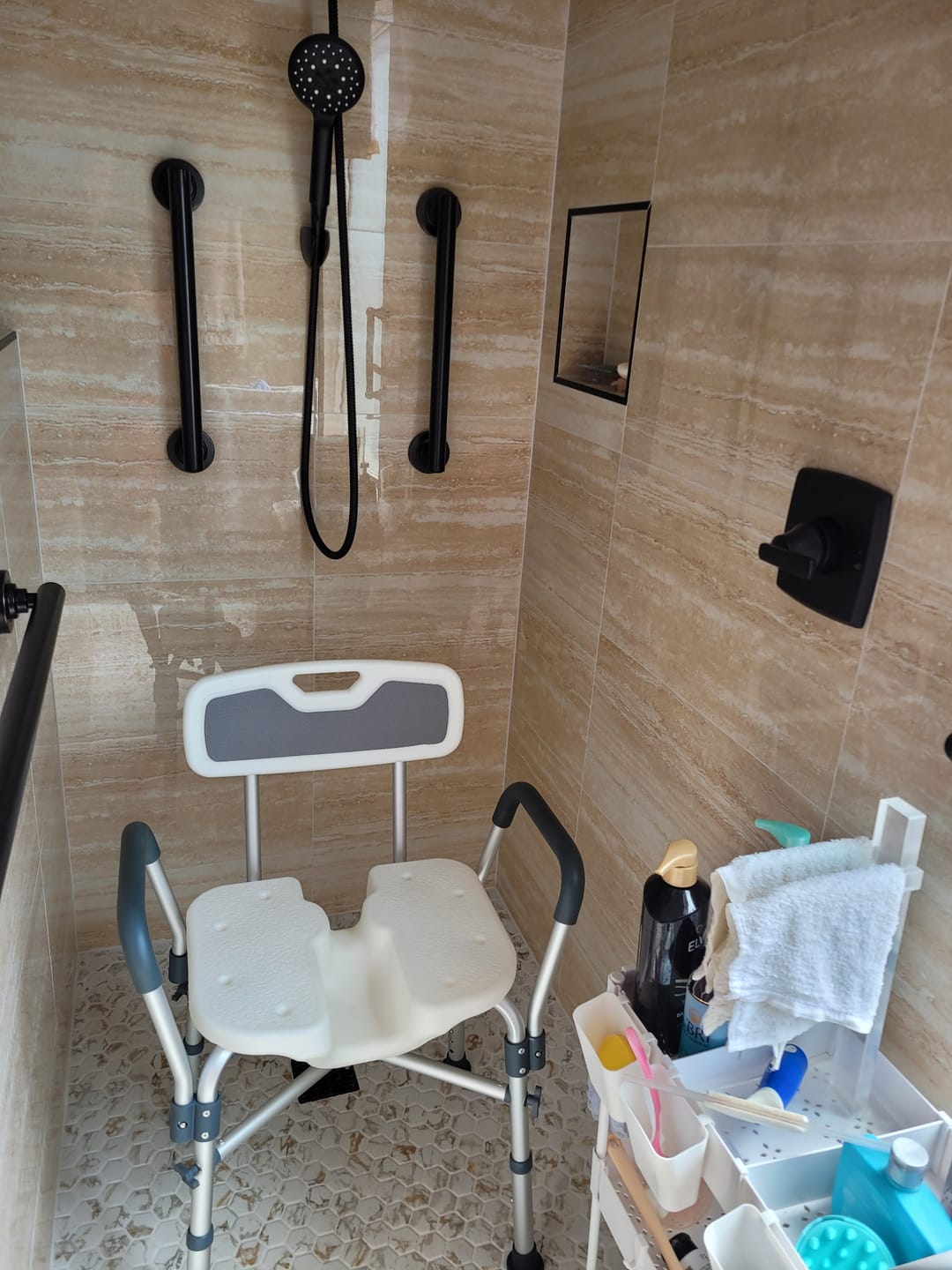 Customer photo review of U-Shaped Shower Chair (450lb Capacity)