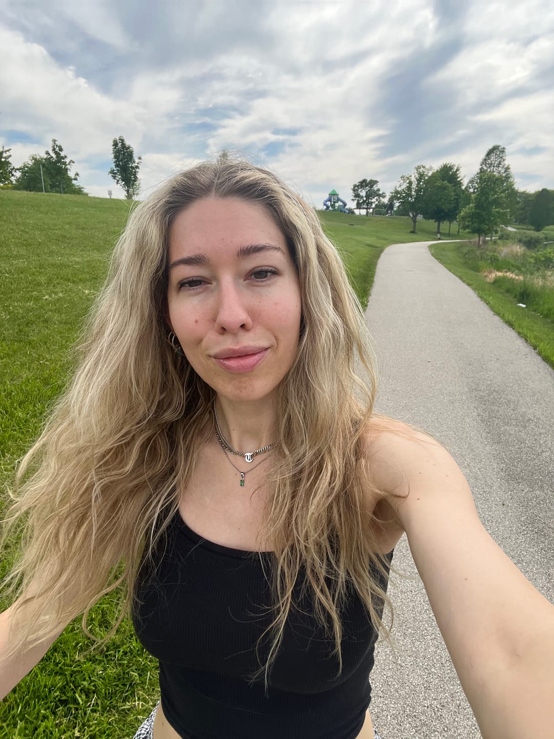 Customer photo review of Dainty Emerald Diamond Necklace