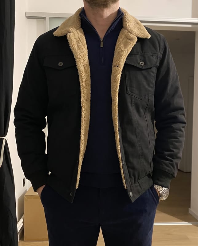 Customer photo review of Vintage Fleece Bomber Jacket - Cross & Crown