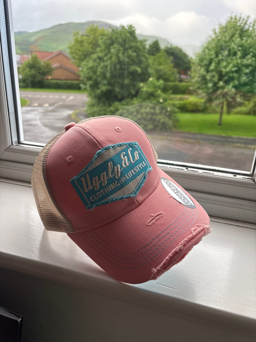 Customer photo review of Pastel Pink & Blue Diamond Trucker Hat
