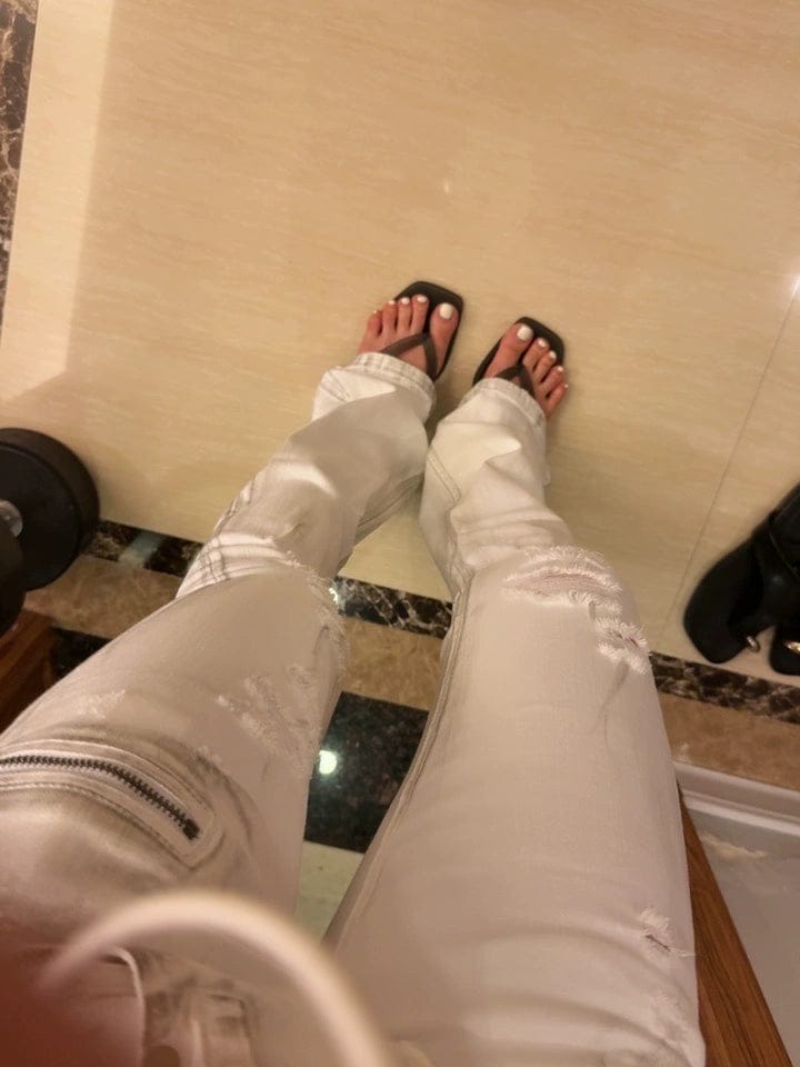 Customer photo review of Jelly Kitten Heel Thong Sandals — 8 Colors