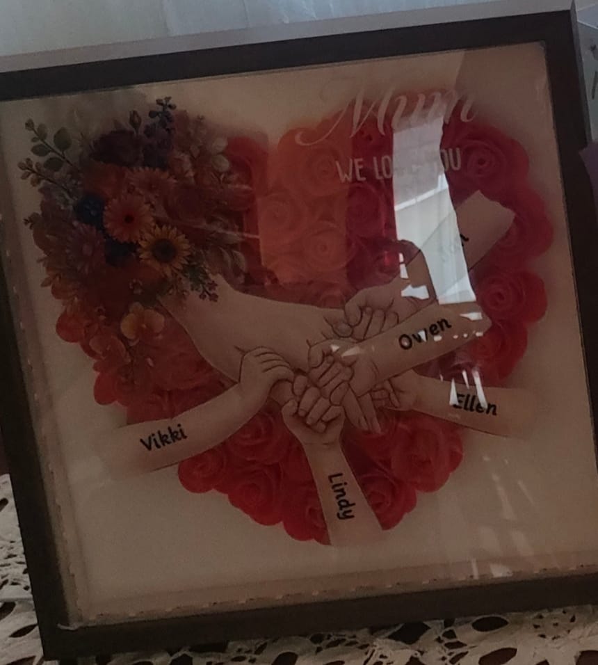 Customer photo review of Personalized Mom Holding Hands Shadow Box-Mother's Day Flower Frame