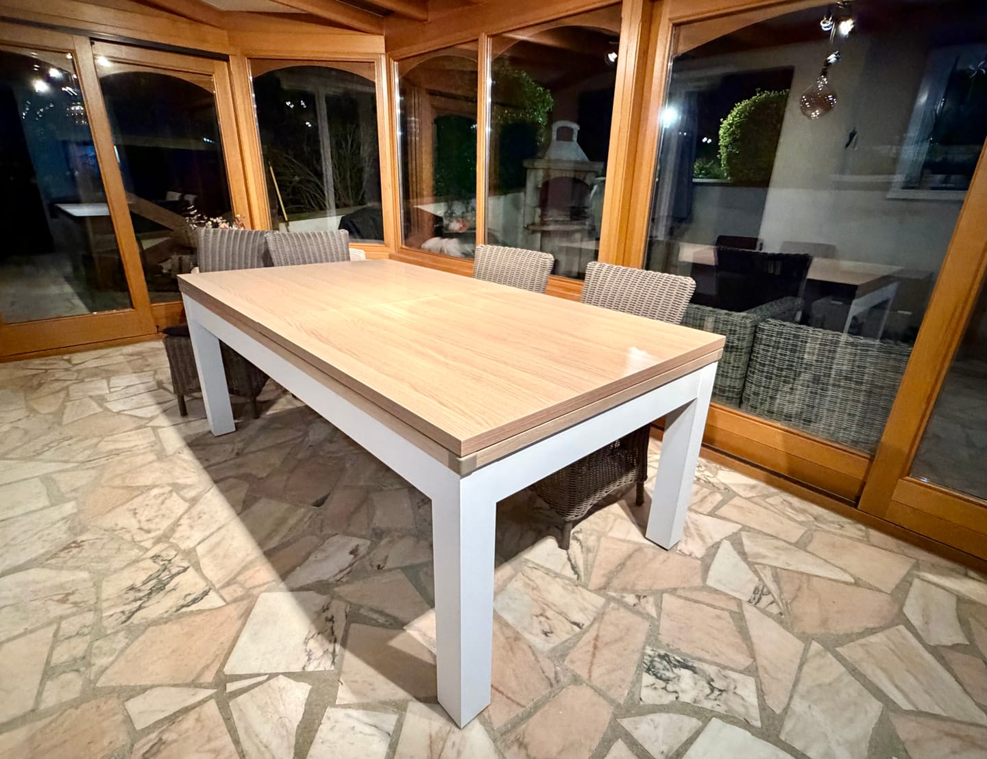 Customer photo review of Table à manger convertible en billard hêtre blanc - 7FT